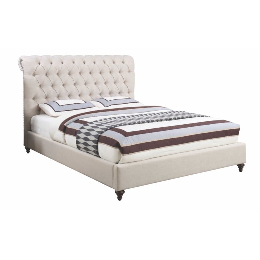 Button Tufted Upholstered Eastern King Bed Beige - HER Home Design Boutique